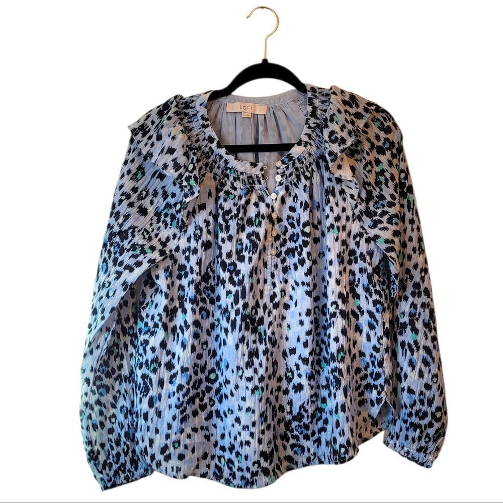 LOFT Blue and Black Patterned Blouse